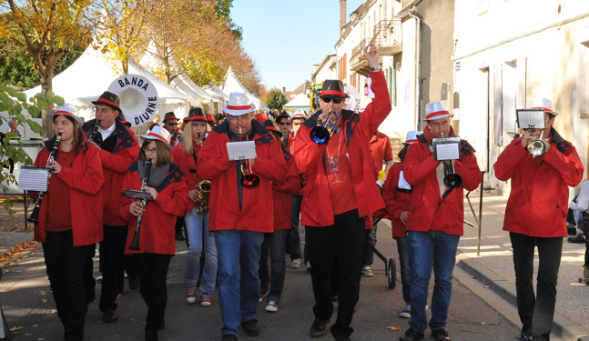 A parade in the streets of Chablis
                